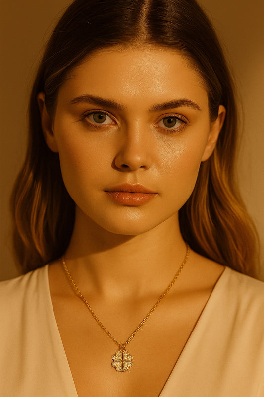 Gold Four-Leaf Clover Necklace with Crystal Accents