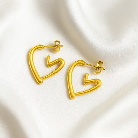 Modern Open Heart Gold Stud Earrings – Chic Minimalist Style