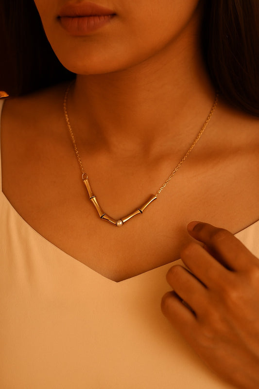 Golden Bamboo Pearl Necklace