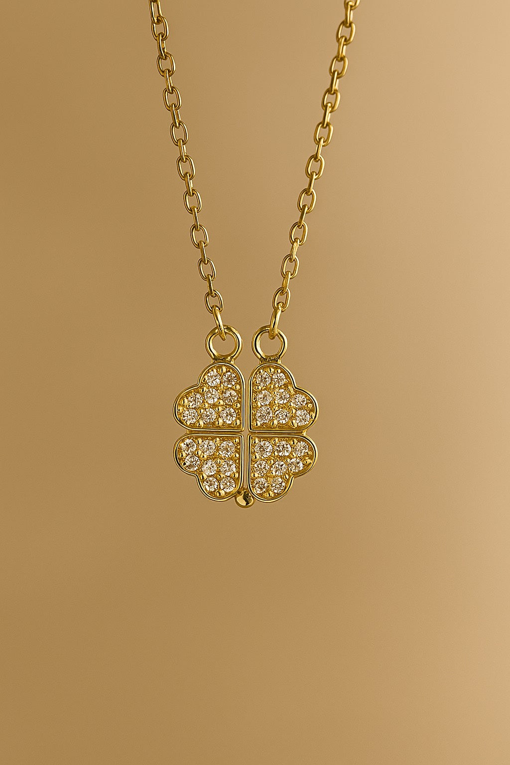 Gold Four-Leaf Clover Necklace with Crystal Accents