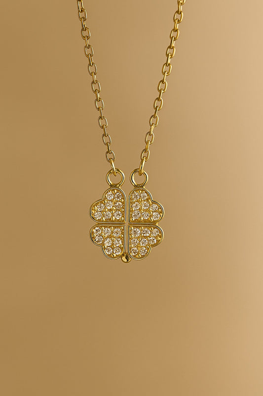 Gold Four-Leaf Clover Necklace with Crystal Accents