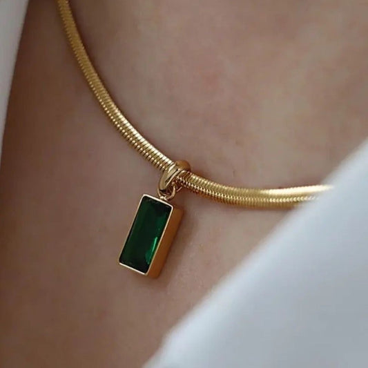 Emerald Elegance Herringbone Necklace