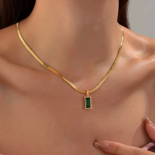 Emerald Elegance Herringbone Necklace