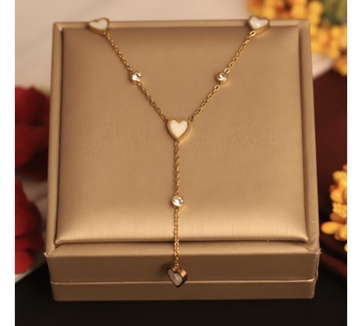 Gold Heart Pendant Necklace with Crystal Accents