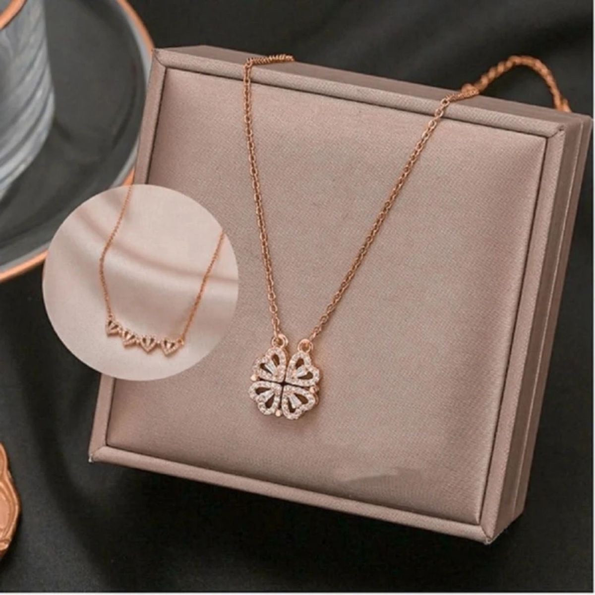 Rose Gold 2-in-1 Heart Clover Necklace