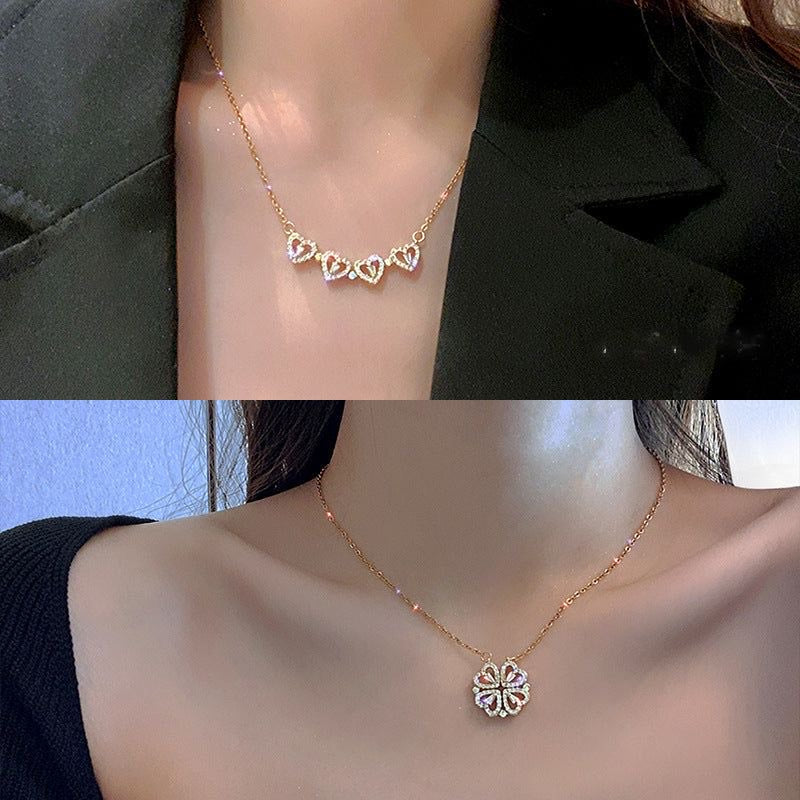 Rose Gold 2-in-1 Heart Clover Necklace