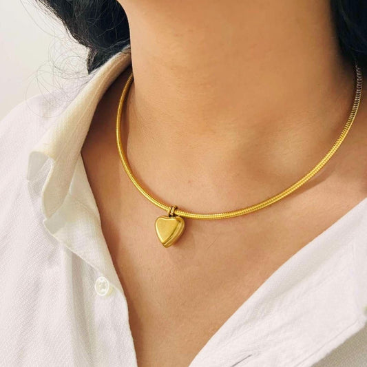 Golden Heart Charm Snake Chain Choker Necklace