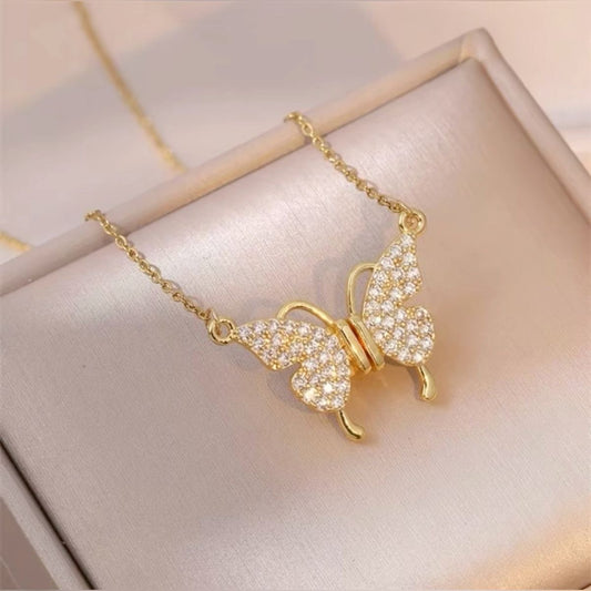 Magnetic Butterfly Pendant Necklace with Sparkling Crystal