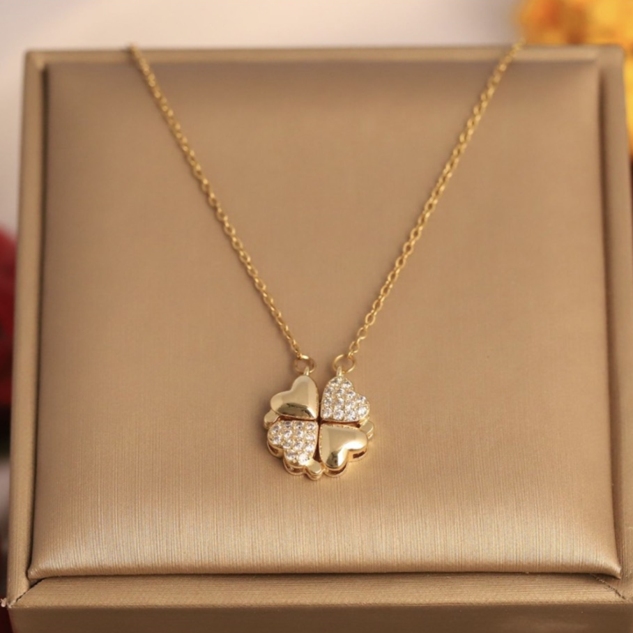 Magnetic Elegant Four-Leaf Clover Heart Pendant Necklace