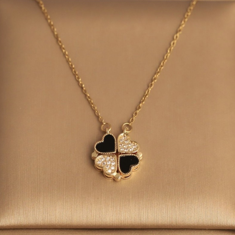 Magnetic Elegant Four-Leaf Clover Heart Pendant Necklace