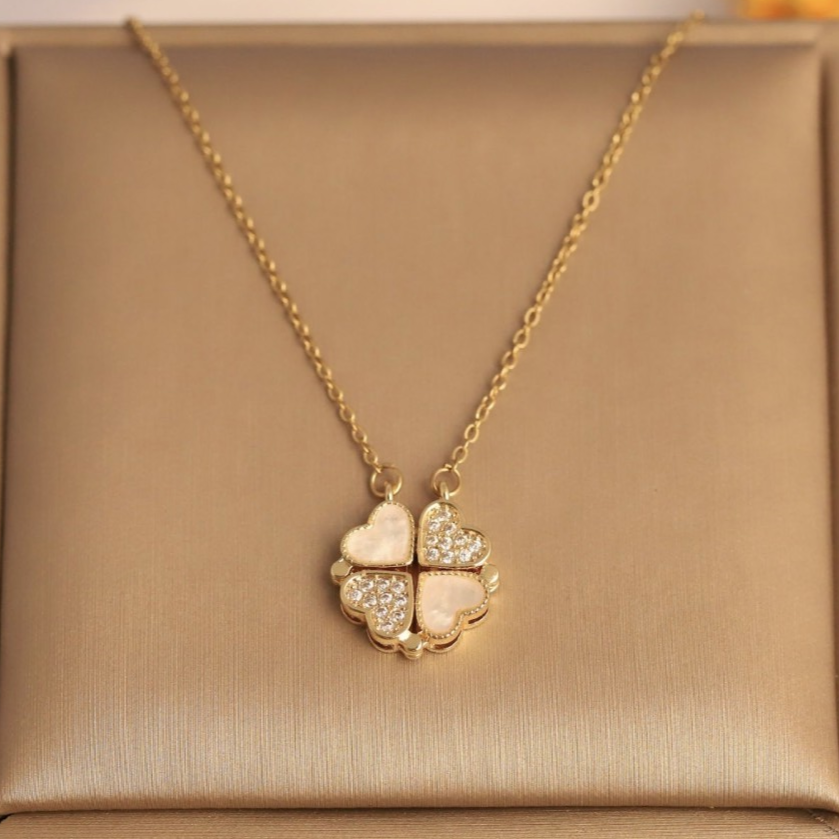 Magnetic Elegant Four-Leaf Clover Heart Pendant Necklace