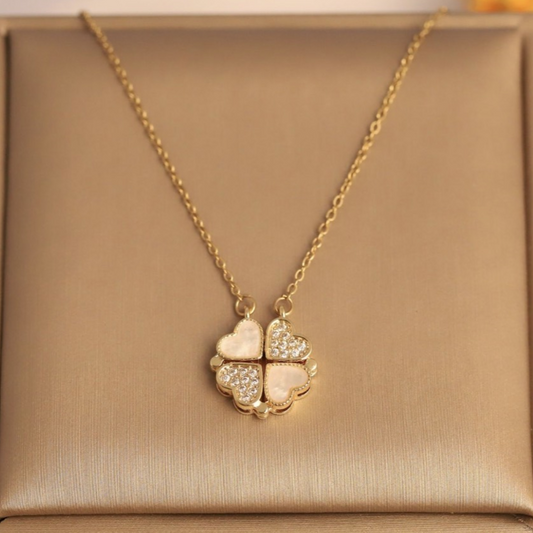 Magnetic Elegant Four-Leaf Clover Heart Pendant Necklace
