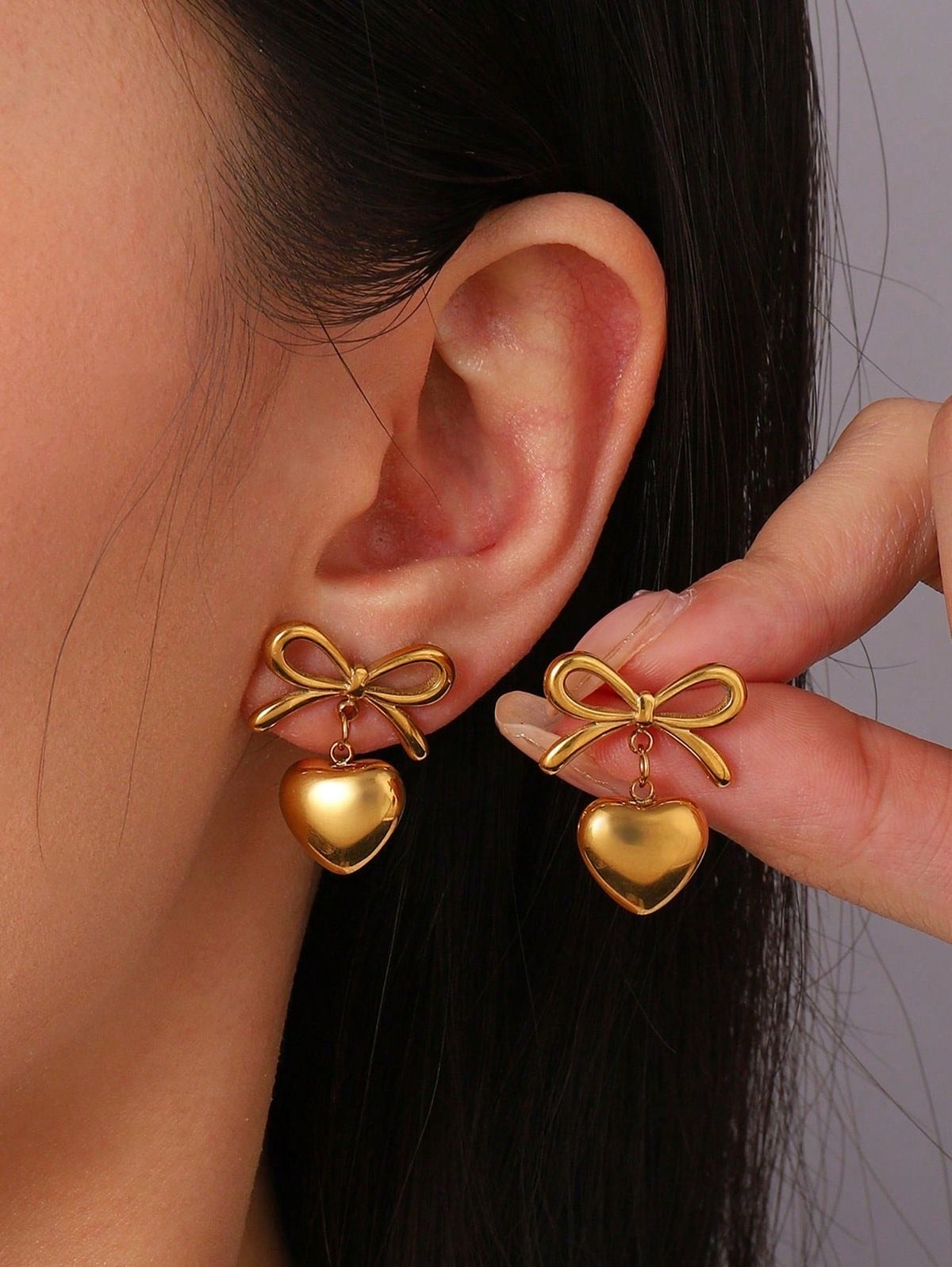 old Bow & Heart Drop Earrings – Cute Romantic Charm