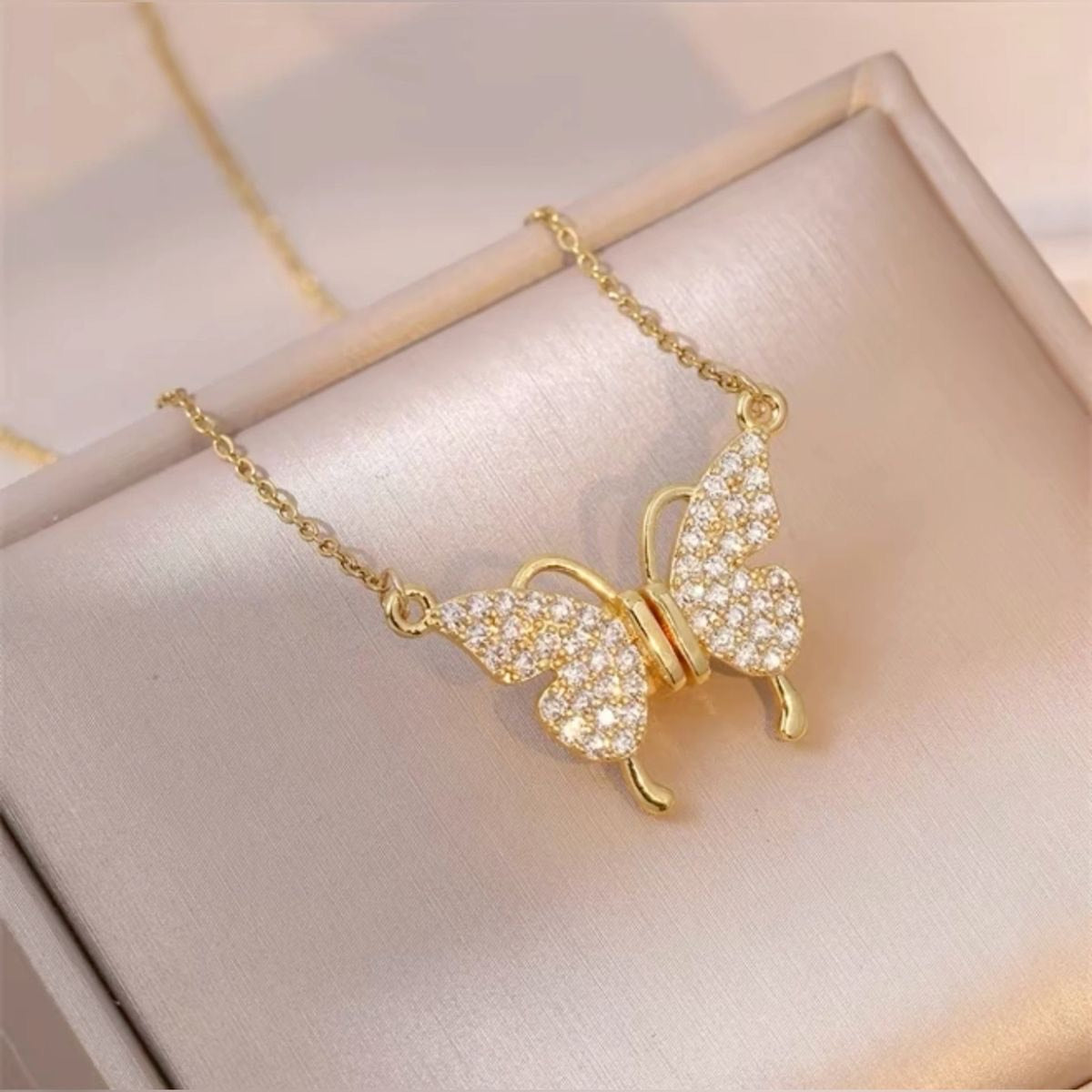 Magnetic Butterfly Pendant Necklace with Sparkling Crystal